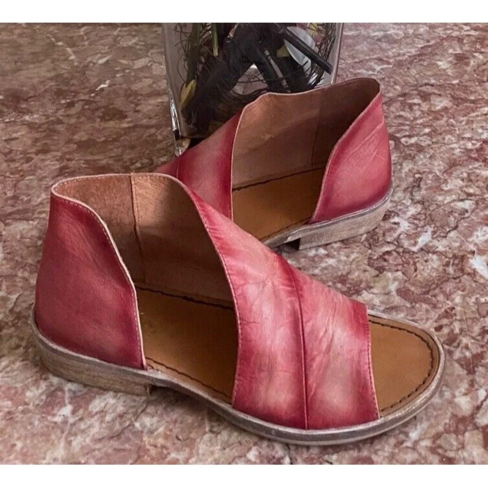Free People Women's Red Leather Mont Blanc Sandals Size 37/US 7 EUC! $168